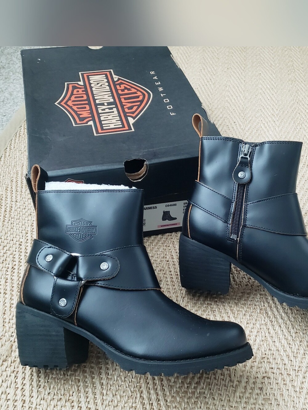 Harley-Davidson Black Leather Ankle Harness Boots Women Sz 6